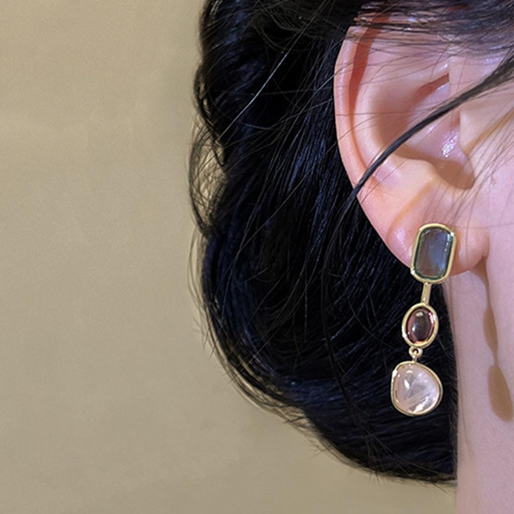 Vintage Ohrstecker für Mädchen Modische personalisierte asymmetrische Ohrringe mit farbigen Edelsteinen Boho Color-Blocking-Ohrringe