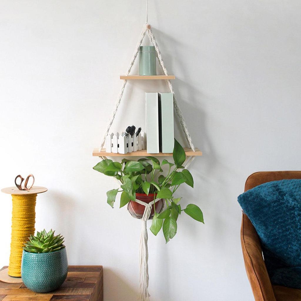 Makramee Wandregal Organizer, Holzregal, Montiertes Lagerregal