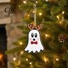 Halloween Christmas Hybrid Decor Ghost Ornaments, Wooden Tree Decorations with Santa Hats Cute Holiday Window Gothic Skull, Hanging Xmas Winter