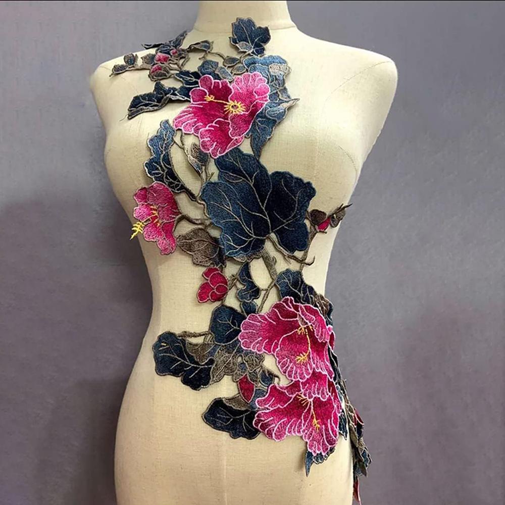 

1 шт. Вышивка Изысканные Цветочные Нашивки Ткань Для Одежды Ципао Украшение DlY Аппликация Аксессуар 23*68 см