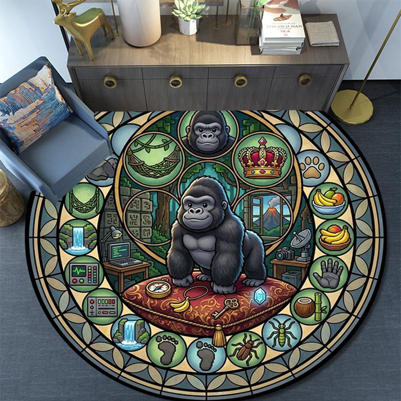 Gorilla Kingdom Icons Round Area Rug Under Office Chairs Bedroom Living Room Home Decor