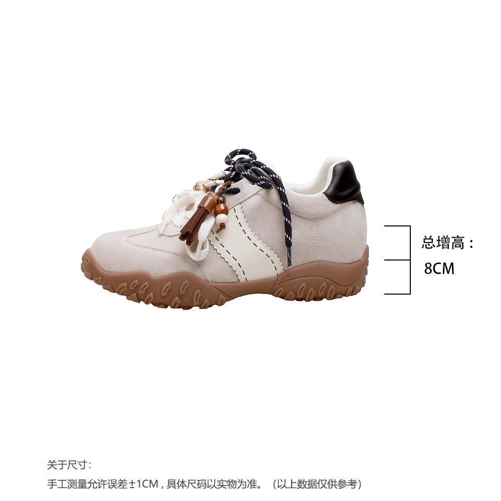 Leather version~ 8cm inner height increase German training shoes women's 2025 new crescent moon platform mandarin duck shoelaces sports and leisure sh