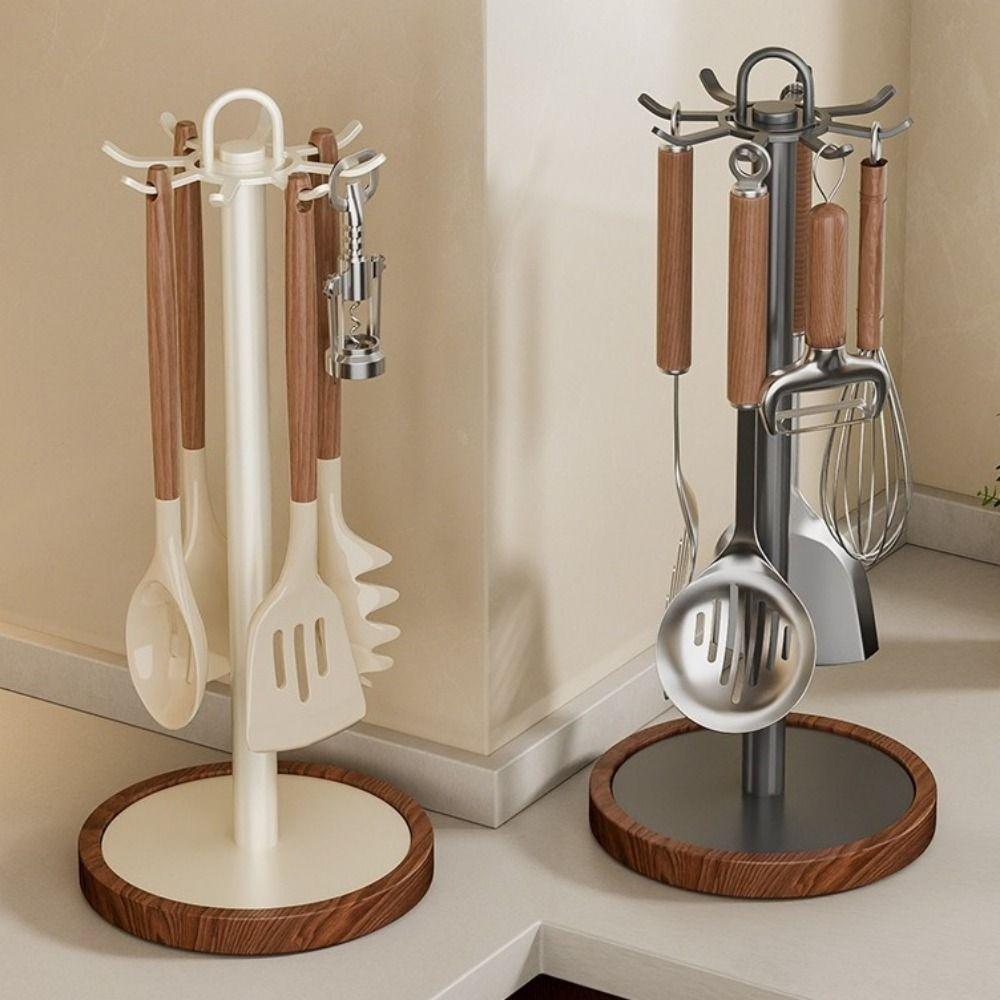 8 Hooks Rotating Spatula Rack Stable Base Spatula Storage Rack Kitchen Utensil Stand  Kitchen