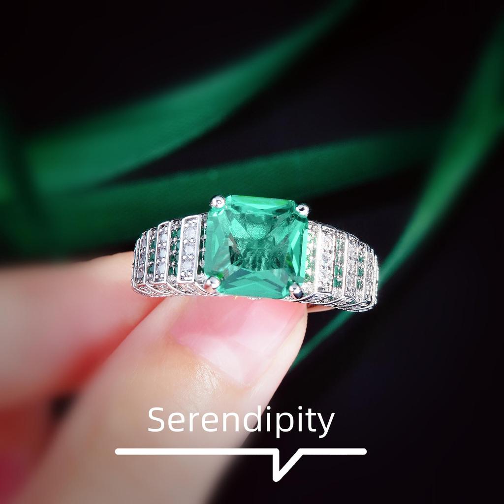 TikTok Live Paraiba Green Diamond Zircon Gemstone Tower Ring