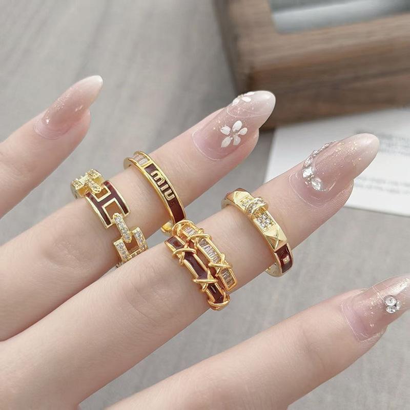 Angola Red Enamel Oil Drop Transfer H Cross Zir*****Pen Ring Niche High-End Personality Stacked Ring