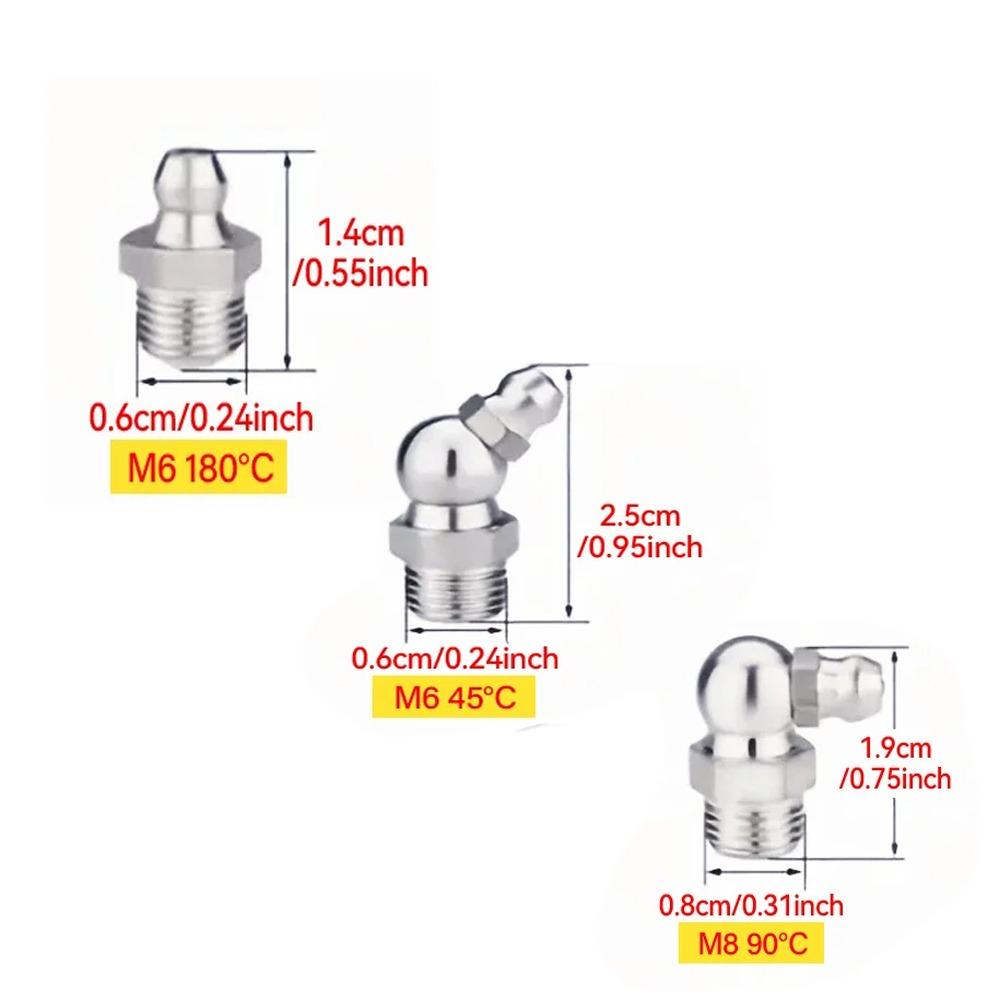 Stainless steel grease nozzle Thread 45°/90°/180° oil nozzle head straight curved oil injection nozzle lubricating oil Connector
