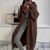 Women's Long Open Front Knit Cardigan Solid Color Loose Fit Coat with Pockets
