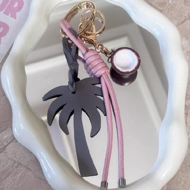 Colorful Coconut Tree Keyring Travel Accessory Alloy And Leather Rope Keychain With Summer Island Accent