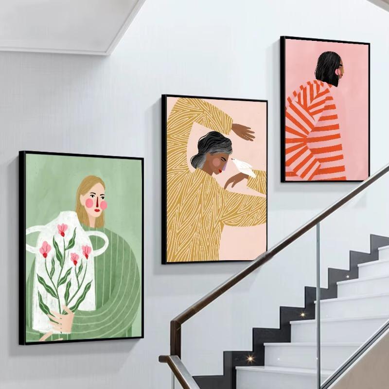 Fashion Girl Retro Sticker Poster Wall Art Home Decoration White Paper Print Art Poster Wall Sticker