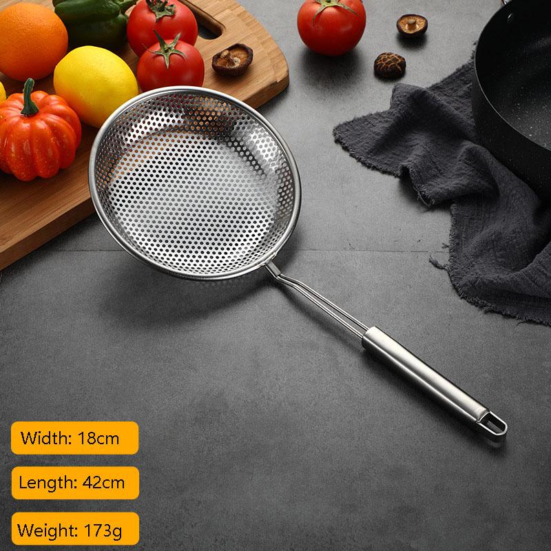 304 Stainless Steel Flat-Bottom Colander Hot Pot Fat Skimmer Spoon for Everyday Frying Steaming and Scooping Kitchen Tool