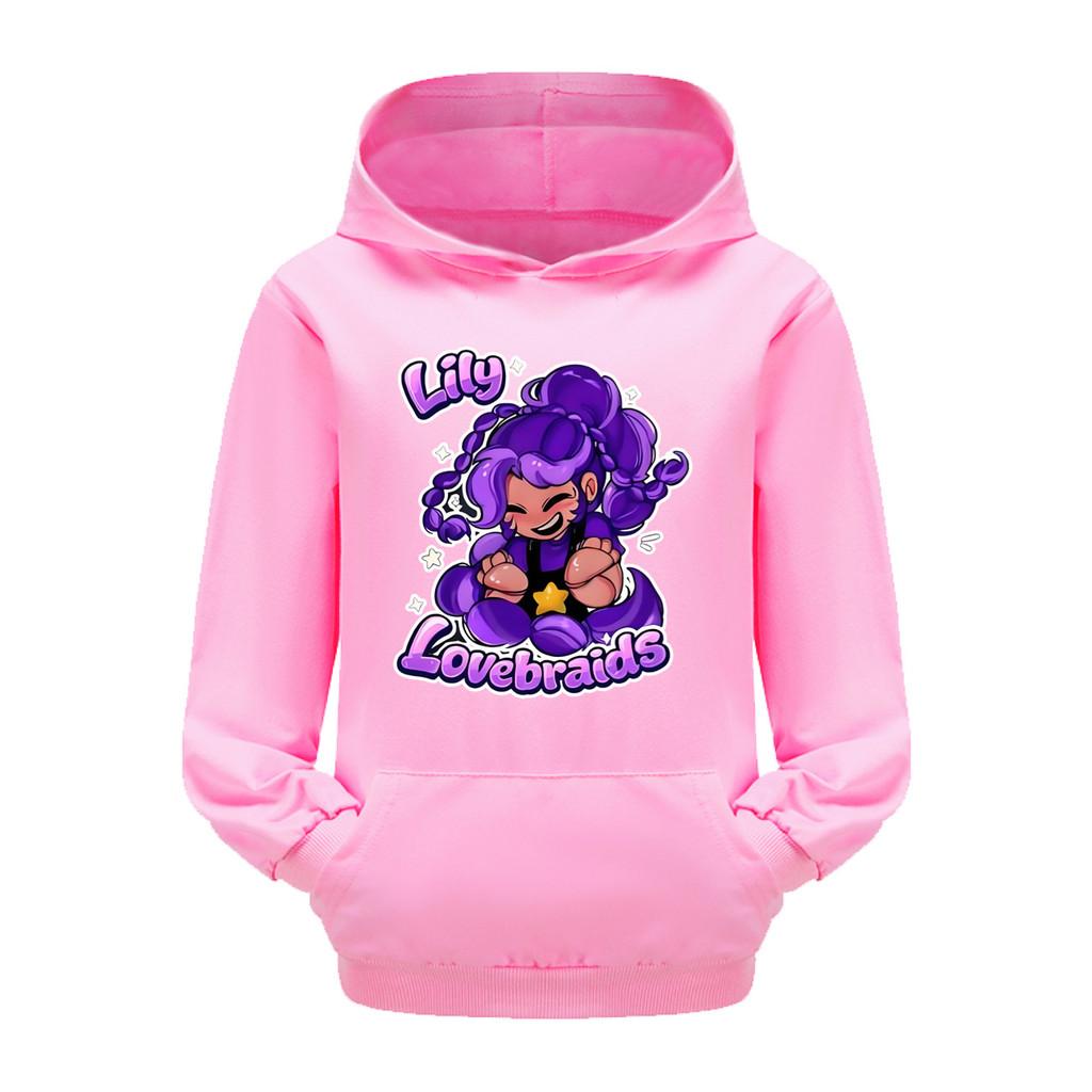 5600 Kids Girls Anime Cartoon Lily Lovebraids Printed Pocket Long Sleeves Hoodies 110cm розовый