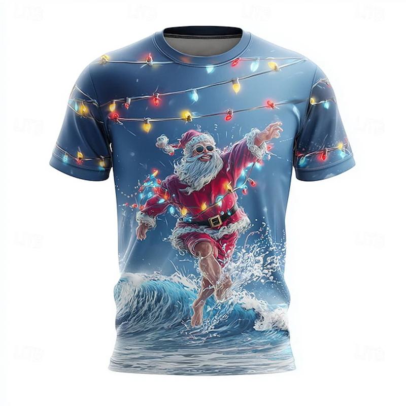 T-shirt da Uomo a Maniche Corte Stampata 3D Babbo Natale di Natale Motivo Cartone Animato Sportiva Casual Carina Unisex Magliette Top Tee