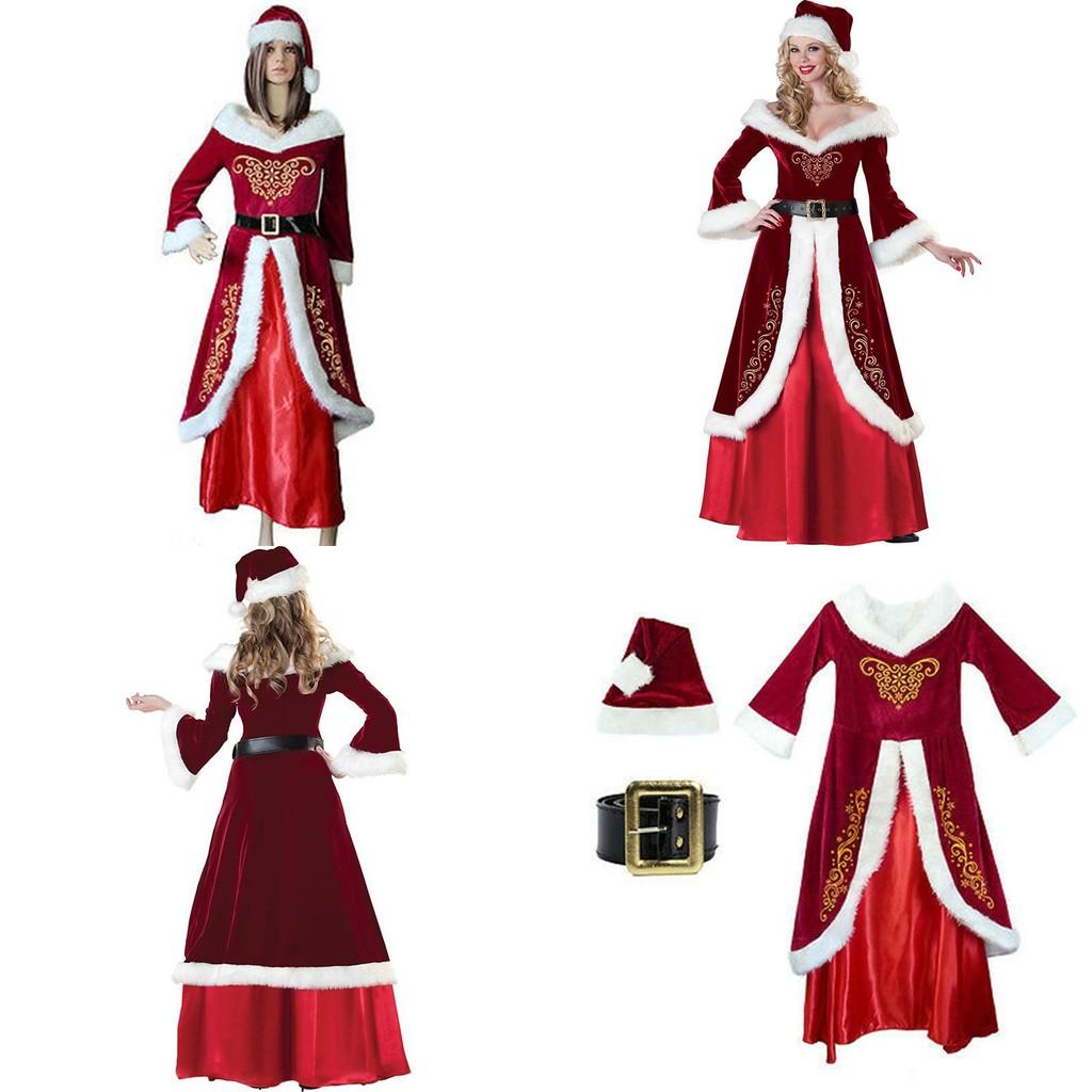 Soft Corduroy Christmas Santa Claus Costume Dress For Women With Stylish Accessories