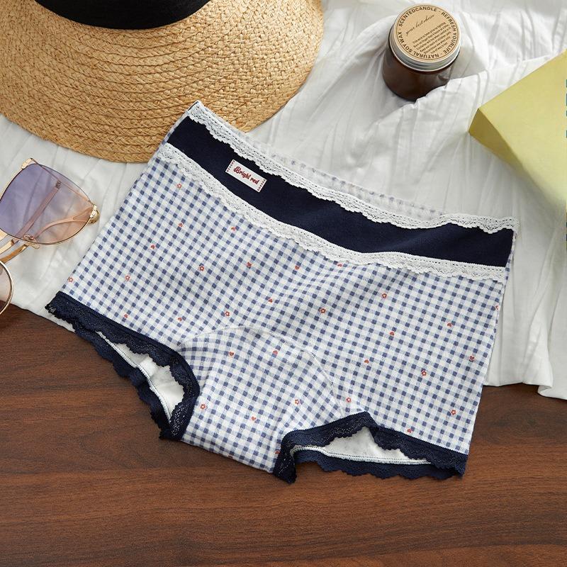Damen Frühling und Herbst Vintage Spitze Rand Reine Baumwolle 10A Antibakteriell Erweiterte Reichweite Boxer Briefs