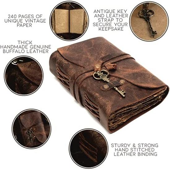 Leather Diary Writing Notebook Unique Handmade Embossed Travel Diary Deckle Edge Paper Diary