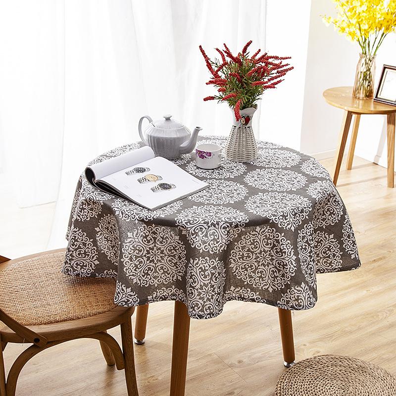 Polyester Cotton Imitation Linen Table Cloth Round Tablecloth Printed Fringed Tablecloth Cover Towel