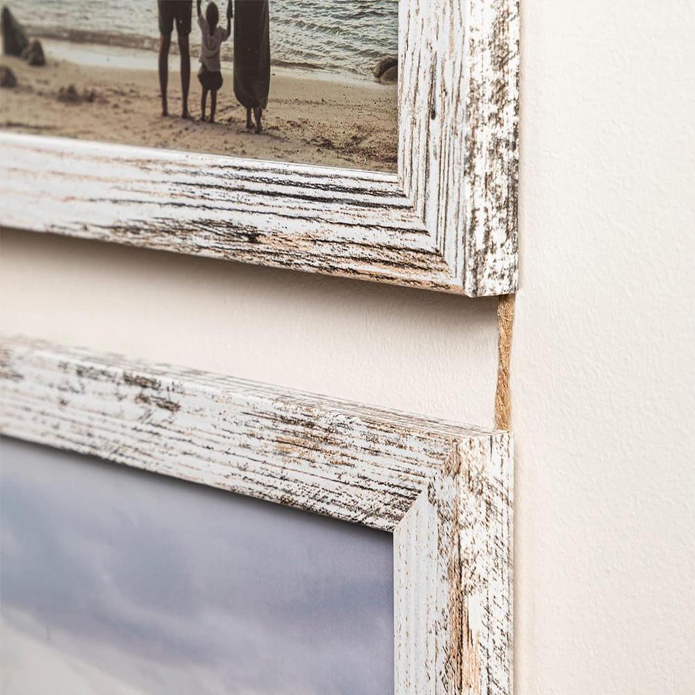 Wooden hanging picture frame collage with rustic distressed design includes three or four frame options for walls