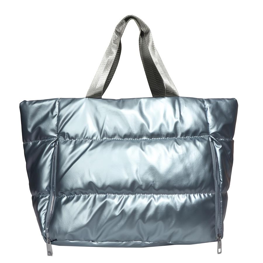 

Велика містка стьобана нейлонова сумка-тоут для жінок Зимова простора жіноча сумка через плече для спортзалу, йоги, шопінгу Однотонна м яка просторова сумка для жінок синій