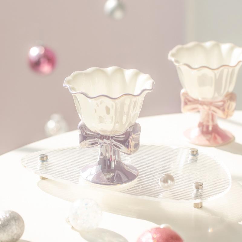 Fantasy Bow Ceramic Ice Cream Dessert Cup High Looking Girl Heart Birthday Gift Souvenir Mug