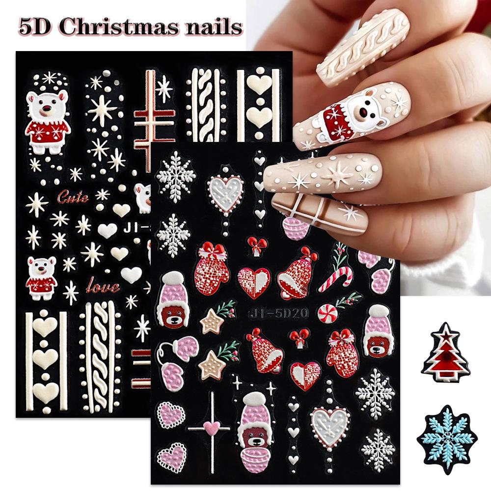 

Снежинки Дизайн лосей Мультяшный медведь Рождественские наклейки для ногтей Украшения для ногтей Белые снежинки