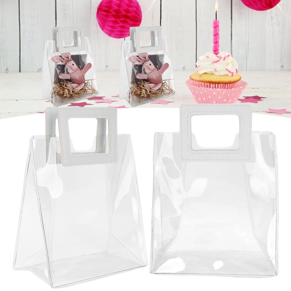 2pcs Bags Transparent Gift Bag Sturdy Bottom Handbag for Birthday Christmas Gift Packaging (S)