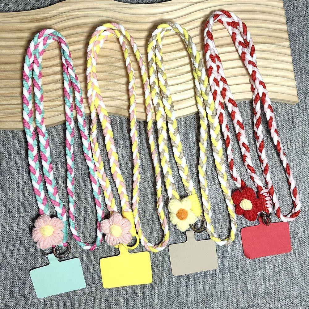 120cm Phone Holder Strap Flower Braided Hanging Rope Ins Mobile Phone Lanyard  Women