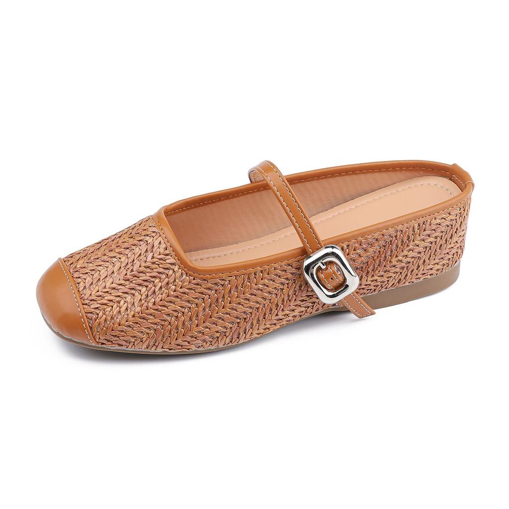 Grape mother inner height increase retro woven hollow square head word with thick heel sandals Muller half slippers women's summer 2025