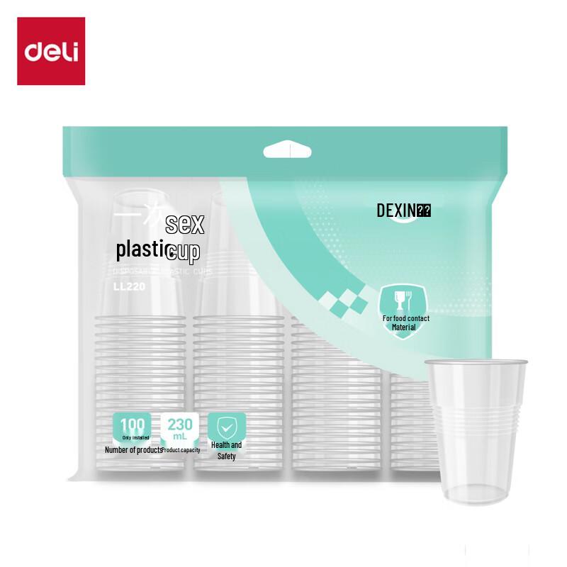 Deli Thickened Disposable Plastic Cups 230ml (100-pack)