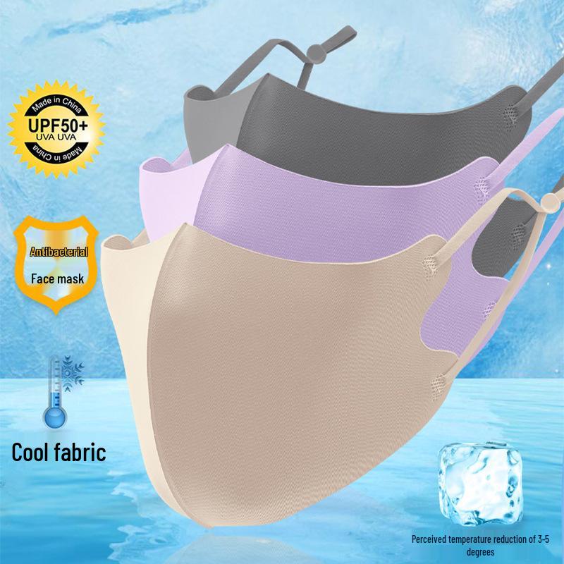 Ice Silk Breathable Sunscreen Mask with Logo - Solid Color, Ear Loop Design