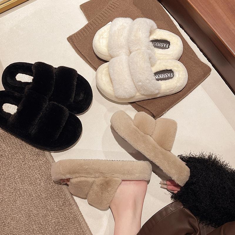 Mao Mao Slippers Women's Autumn and Winter Wear 2025 New Versatile European Goods High Sense Internet Celebrity Thick Bottom Plush Cotton Slippe