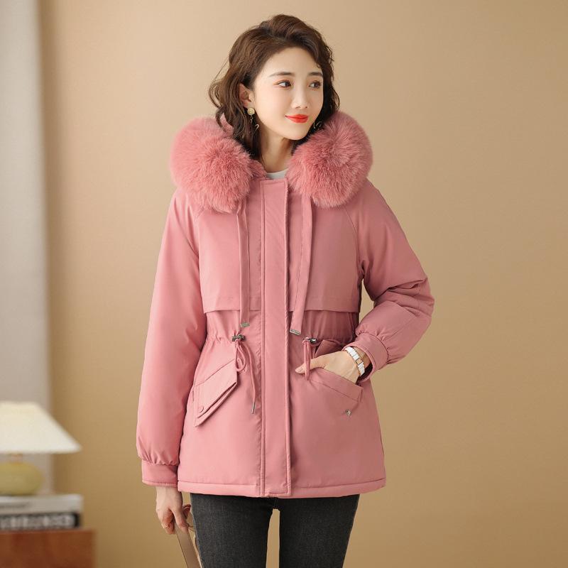 Women's winter pie overcomes big fur collar hooded waist design warm cotton jacket