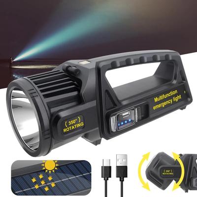 9 režimů Dobíjecí LED reflektor Svítilna s 350° otočnou hlavou, Venkovní ruční vodotěsná solární svítilna s bodovým světlem