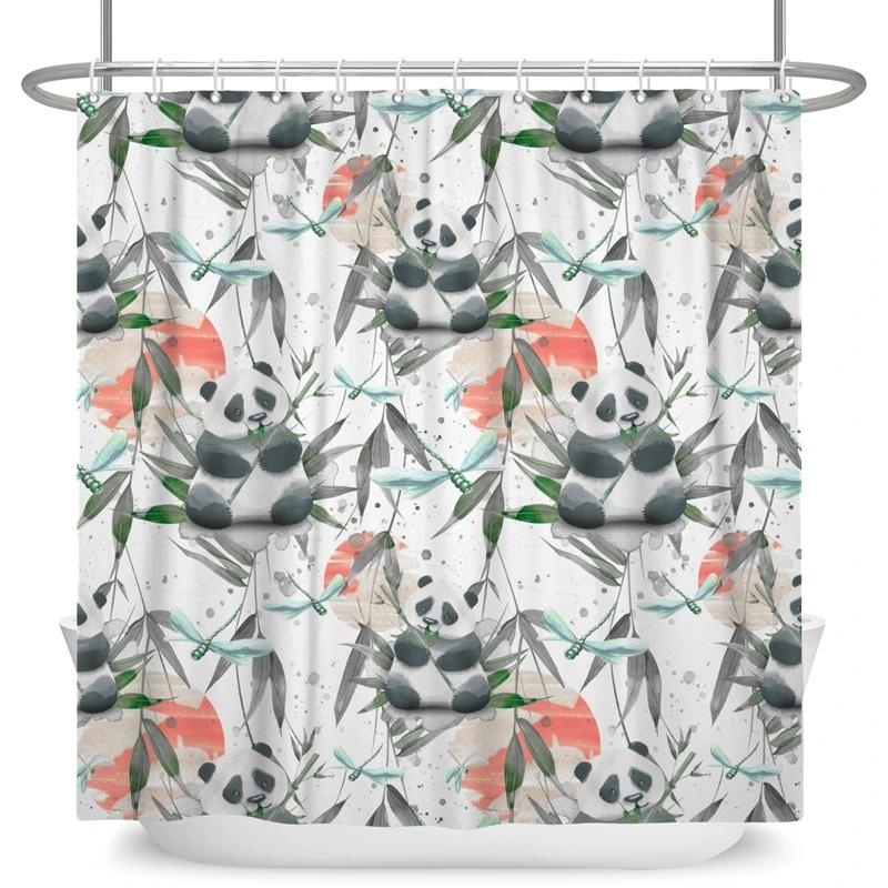 Funny Panda Shower Curtain Cute Pattern Waterproof Polyester Shower Curtain Baby Room Decor Bathtub Curtain Textured With Hooks