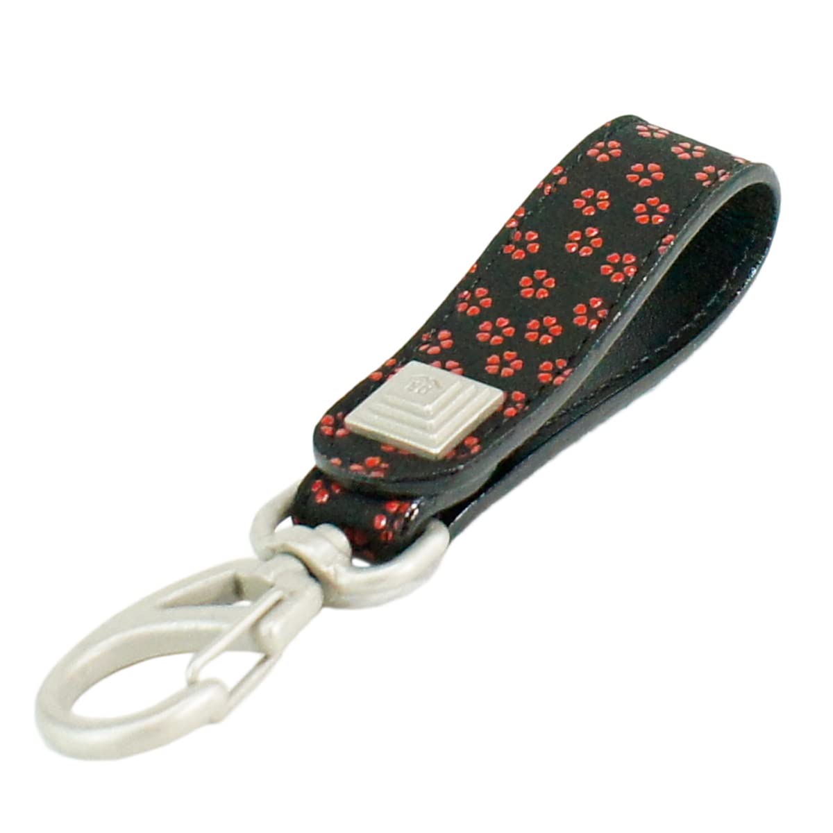 

[Inden-ya] Inden Belt Strap Keychain B, Deerskin, Black with Red Lacquer, Small Cherry Blossom Pattern, 4701-21-002