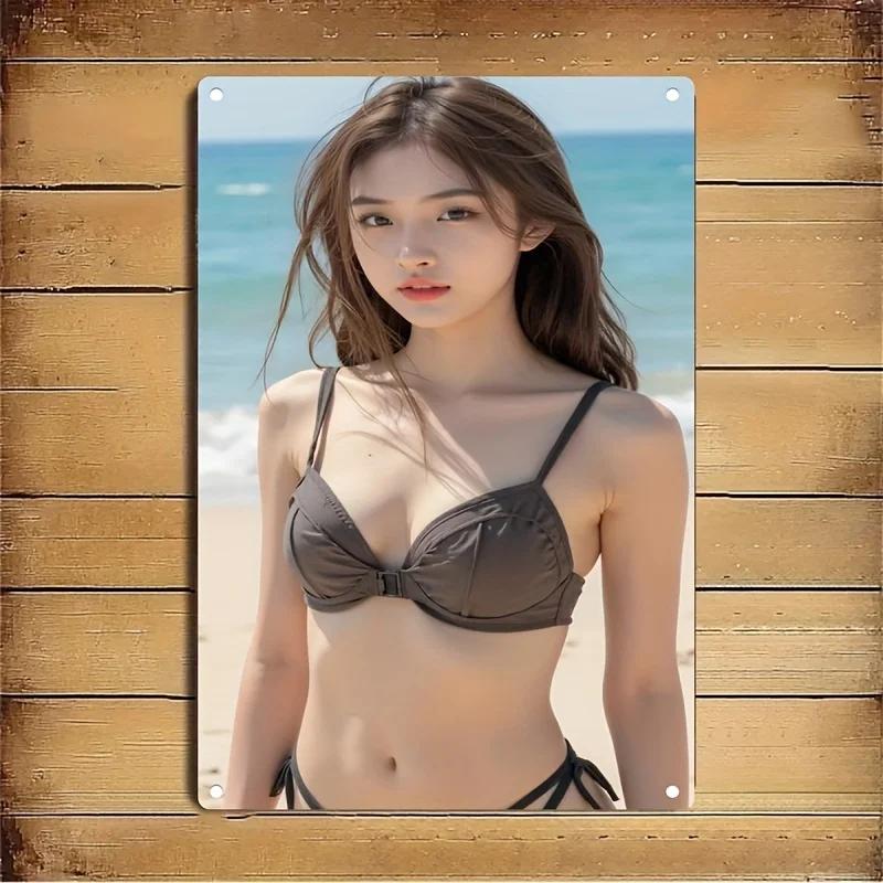 

Metal Bikini Beach Wall Art - Iron Sign Home Decor Gift for Bar Cafe 20x30cm
