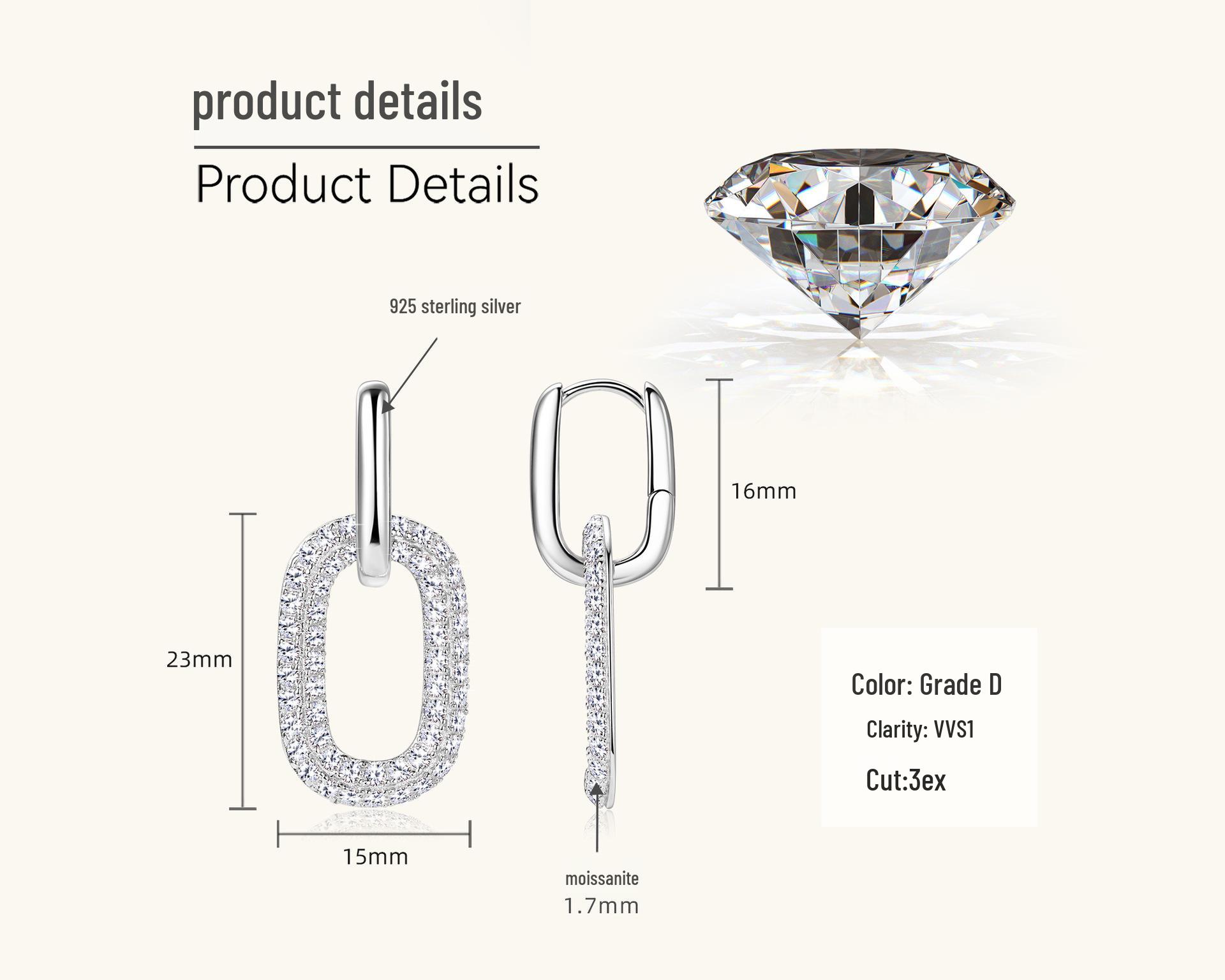 

Элегантные серьги-подвески в виде скрепок с муассанитами - Женские серебряные украшения с шикарным современным дизайном 1.08 carat + 1.08 carat