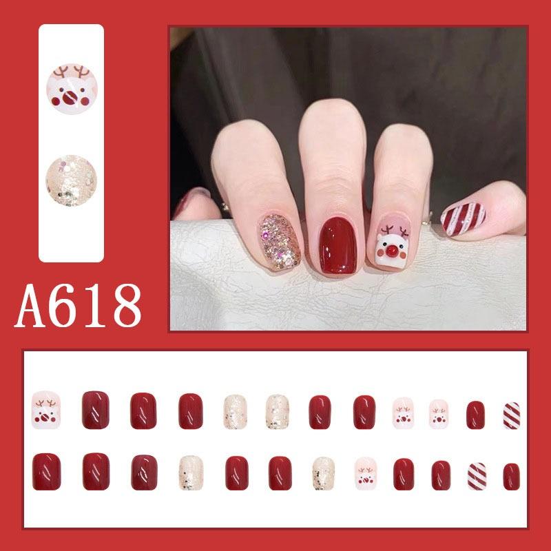 Winter Sweet Cartoon Christmas Wearing Nails Snowflake Santa Claus Nail Art Fake Nail Patch Christmas Collection