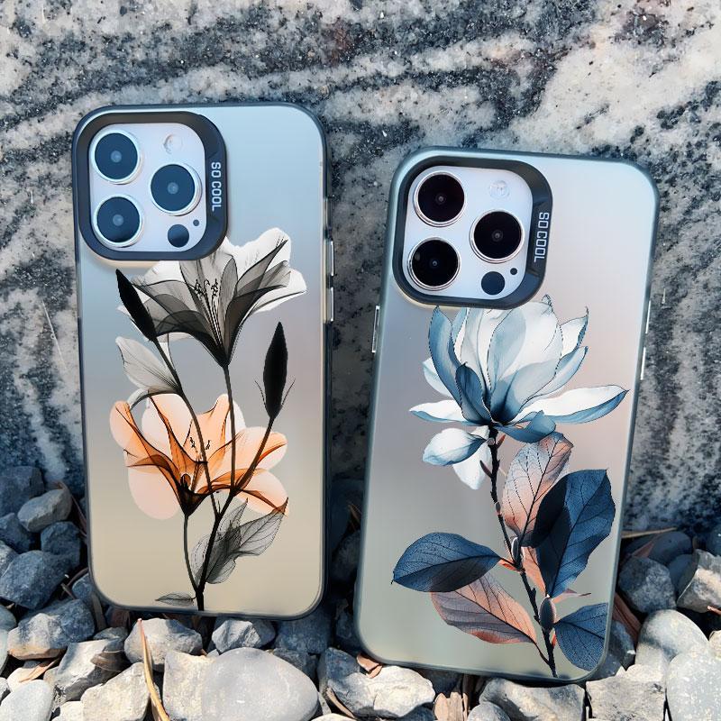 Malowanie Tuszem Kwiatowy Etui na Telefon dla iPhone 16 15 14 13 12 11 Pro Max 16 15 14 Plus 13 Mini Odporne na Wstrząsy Laserowe Tylne Pokrowce Funda