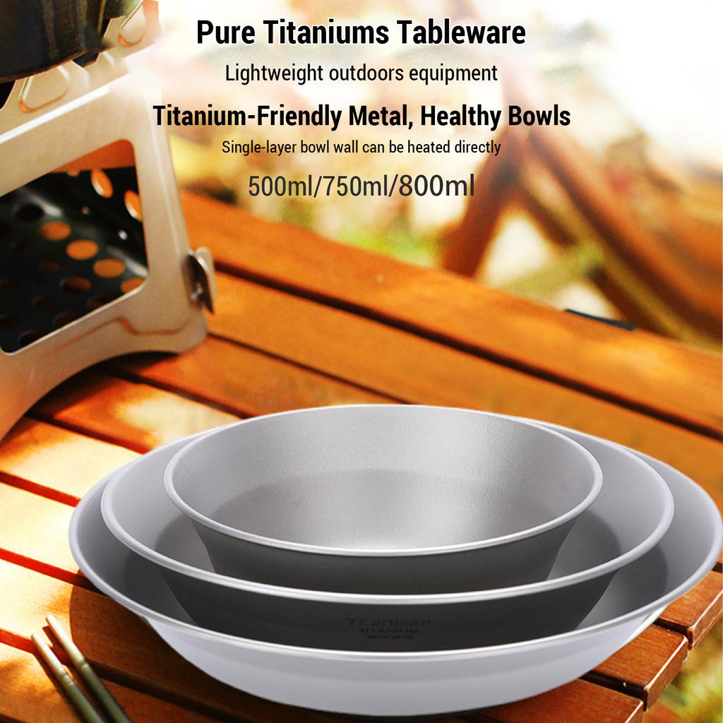 High-Intensity Camping Plates Portable Metal Tableware Soup Bowl Dishes with Mesh Bag Ultralight