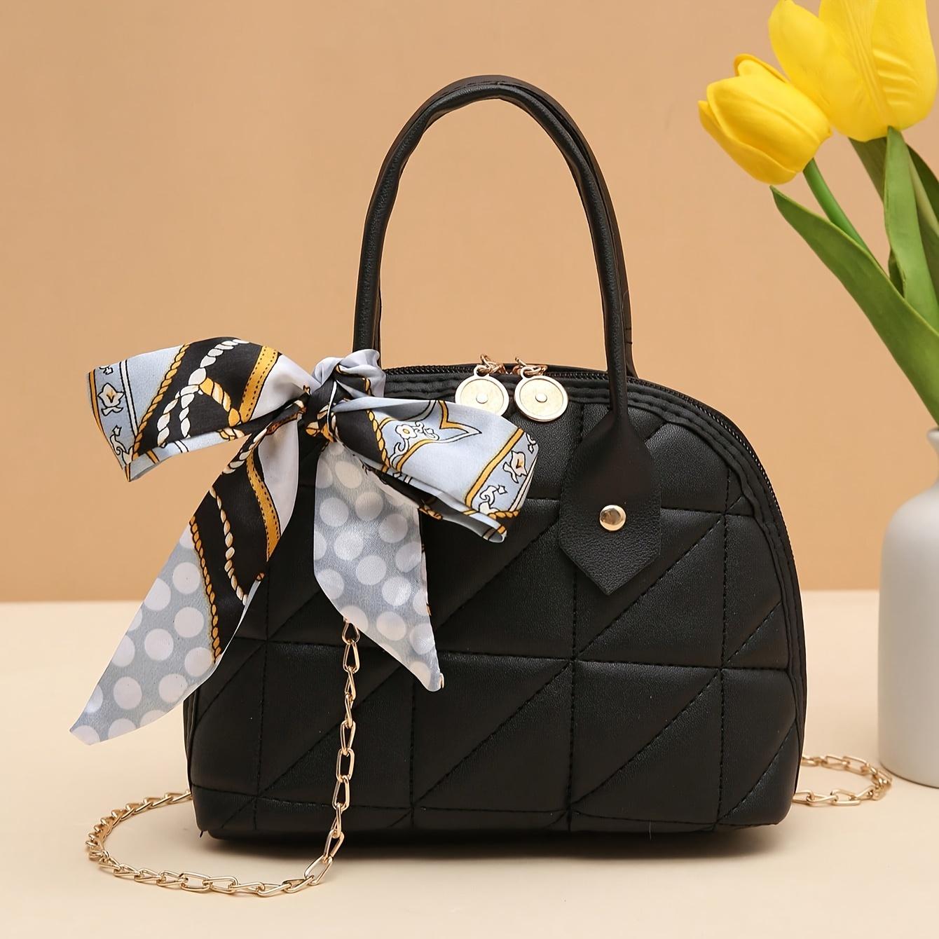 

Модная женская наплечная сумка с диагональным дизайном, в форме ракушки, с шарфом, ромбовидной стежкой и стильной цепочкой