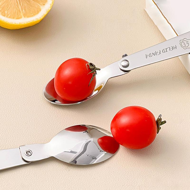 2Pcs/Box Portable Foldable Dinnerware Set 304 Stainless Steel Folding Fork Spoon With Cutlery Box Cute Picnic Tableware