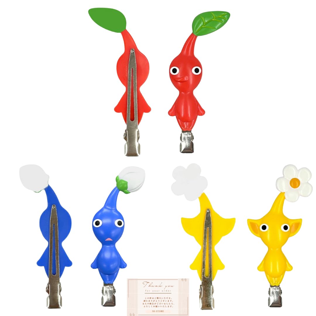 

Sun Art Pikmin Hair Clips, Set of 3 (Red, Blue, Yellow) Assortment with Bonus
