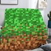 Pixel Grid Miners Kids Flannel Blanket, Geometric Grid Patchwork Pixelated Bed Blanket, Cartoon Gamepad Video Games Girls Boys Sofa Decor, Brown