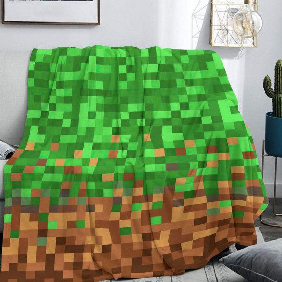 Pixel Grid Miners Kids Flannel Blanket, Geometric Grid Patchwork Pixelated Bed Blanket, Cartoon Gamepad Video Games Girls Boys Sofa Decor, Brown