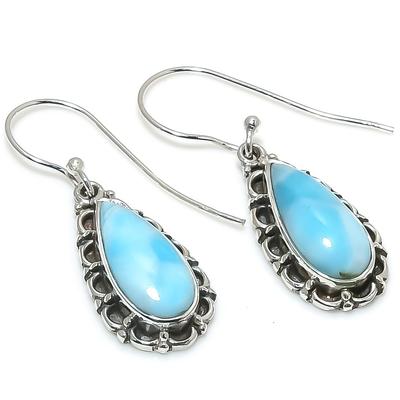 Natural Republic Larimar Gemstone 925 Solid Sterling Silver Earring 1.25" U9a28