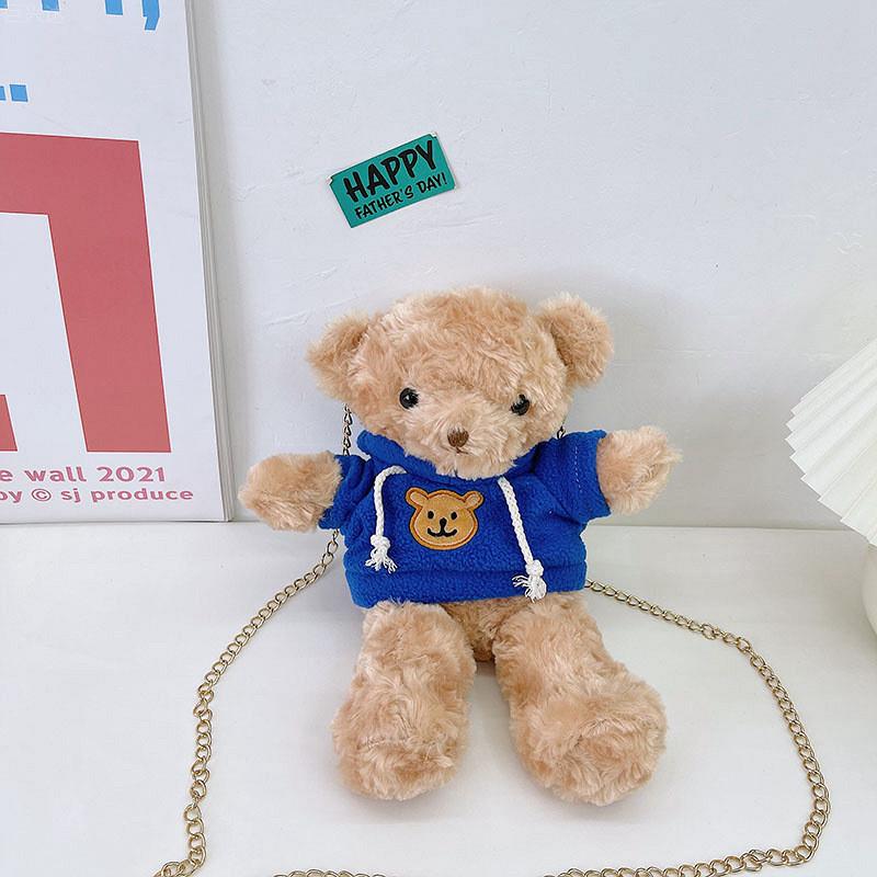 Adorable Korean Style Plush Teddy Bear Bag For Girls Unique Cute Shoulder Crossbody синий