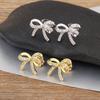 Nidin New Retro Bow Shape Fashion Cute Charm Stud Earrings For Women Inlaid Shiny Crystal Zircon Ear Jewelry Daily Party Gifts