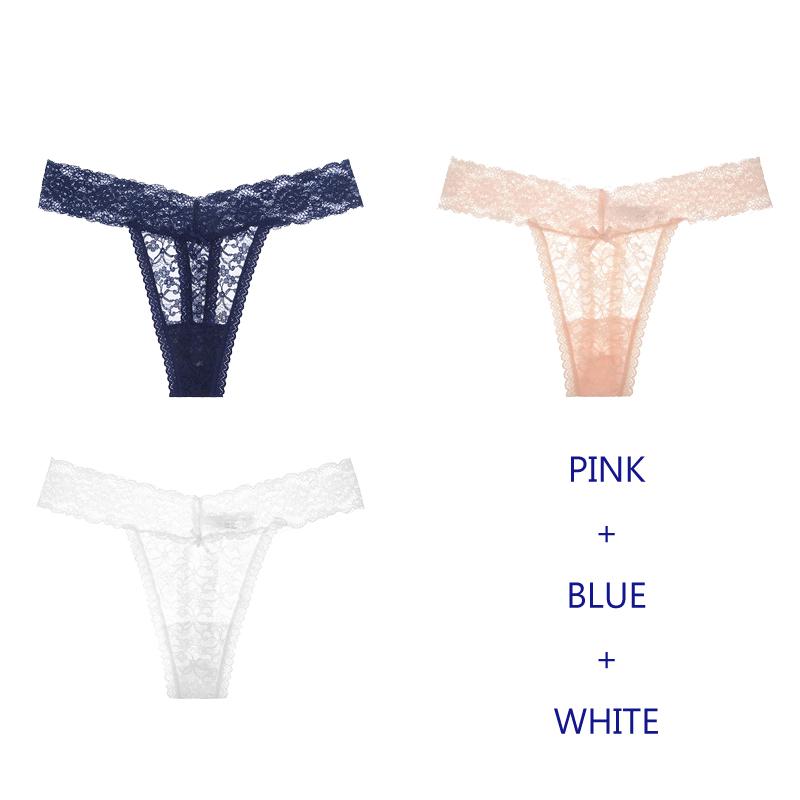 TERMEZY 3Pcs/Lot Women Lingerie G String Lace Underwear Femal Sexy T-back Thong Sheer Panties Japan Style Transparent Knickers