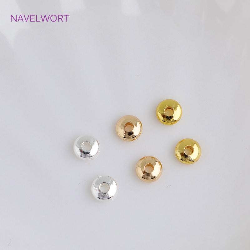14K Gold Plated Flat Round Spacer Solid Smooth Wheel Bead Flat Round Loose Beads For Necklace Bracelet Making Accessories