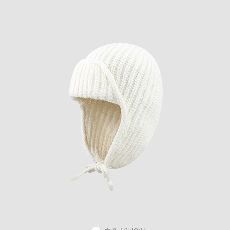 Winter Knitted Trapper Hat for Women Warm Wool Ear Protection Beanie with Earflap Solid Color Crochet Russian Bomber Hats